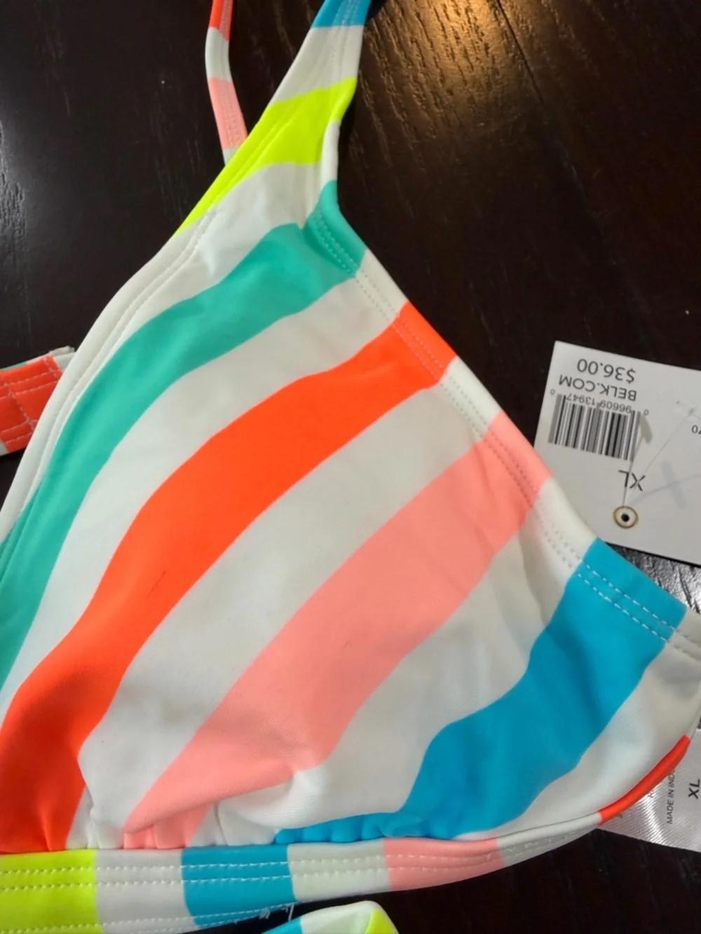 Cabana by Crown‎ & ivy Multicolor Stripe Bikini Set - Neon Coral, Aqua & Yellow